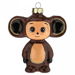 Елочная игрушка фигурка стеклянная Чебурашка h9см, ручная художественная роспись, подарочная упаковка (Россия)
