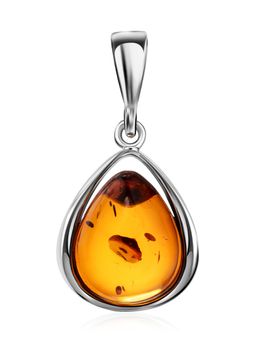 Кулон-капля из натурального янтаря коньячного цвета Джульетта