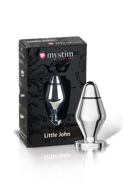 Анальная пробка Mystim Little John S, электростимуляция, хирургическая сталь, серебряная, 9 см, 3,
