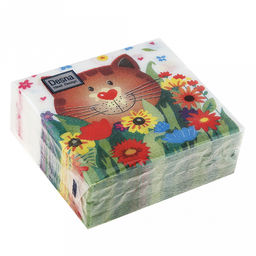 Салфетки бумажные Desna Design 24х24см, 1 слойные, 40 штук в упаковке, 100% целлюлоза, Чеширский кот (Россия)