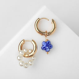 Серьги со съёмным элементом Трансформер цветок, цвет бело-синий в золоте - Qf фото 2