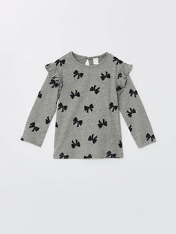 Bisiklet Yaka Bask?l? K?z ?ocuk Ti??rt 2li