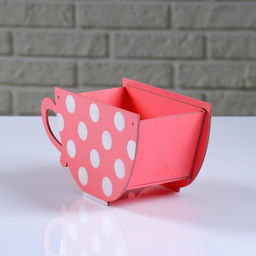 Кашпо деревянное Чашка в горошек, коралловый, 20911 см - Дарим красиво фото 2