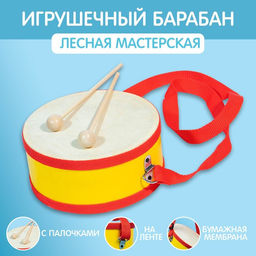 Музыкальная игрушка Лесная мастерская «Барабан», с палочками, на ленте, бумажная мембрана