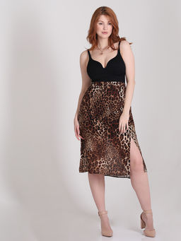 Юбка леопардовая с разрезом - Almond фото 3