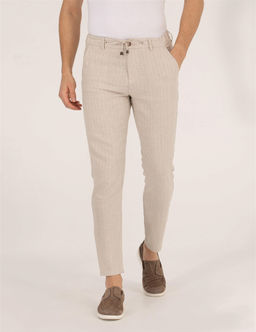 Bej Carrot Fit Beli Lastikli Keten Kar___ml_ Kanvas Pantolon - Pierre cardin фото 4