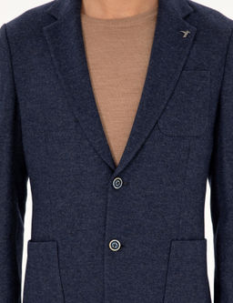 Lacivert Slim Fit Ka_mir Kar___ml_ Ceket