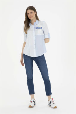 Женская голубая рубашка с длинным рукавом Неожиданная скидка в корзине - U.s. polo assn фото 4