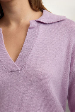 Lila Genis Kal?p Yumusak Dokulu Basic Triko Kazak TWOAW25KZ00023 - Trendyolmilla фото 4