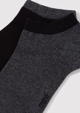 2li Gri Siyah Patik Corap - Mavi фото 5