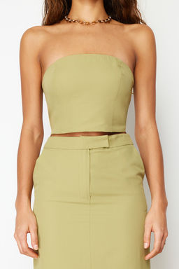 Haki Premium Crop Straplez Dokuma Bluz TWOSS24BZ00242 - Trendyolmilla фото 5