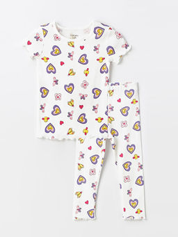 Bisiklet Yaka K?sa Kollu Bask?l? K?z Bebek Pijama Tak?m?