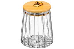 Банка стеклянная 650 мл 10*10*13 см с деревянной крышкой с силиконовым уплотнителем