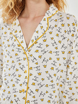 G?mlek Yaka Bask?l? Kad?n Pijama Tak?m?