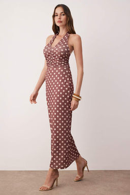 TRENDYOLMILLA Bordo V Yaka Buzgu/Drape Detayl? Bodycone/Vucuda Oturan Esnek Maxi Orme Elbise TWOSS25EL00096  фото 6