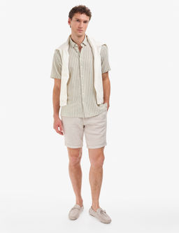 Bej Slim Fit %100 Keten Beli Lastikli Kordonlu Dokuma _ort