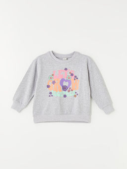 Bisiklet Yaka Bask?l? Uzun Kollu K?z ?ocuk Sweatshirt