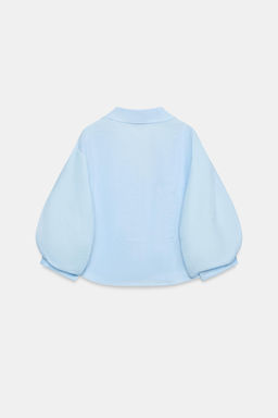 CAMISA MANGA ABULLONADA CON LINO / Celeste - Zara фото 6