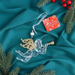 Цена за 2 шт. Ёлочная игрушка Зимнее волшебство. Ангел с трубой, 148 см, прозрачно-золотой фото 4