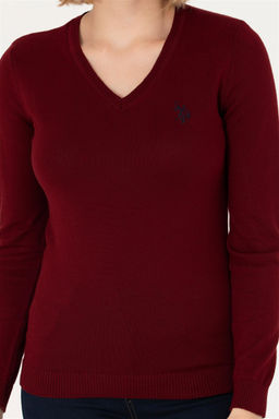 U. S. Polo Assn Женский бордовый базовый свитер с v-образным вырезом - U.s. polo assn фото 13