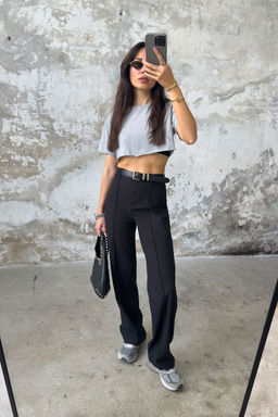 TRENDYOLMILLA Siyah Beli Lastikli Straight/Duz Kesim Nervurlu Dokuma Pantolon TWOSS25PL00064 фото 12