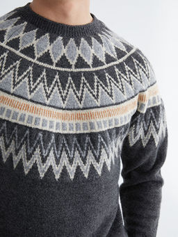 Bisiklet Yaka Desenli Erkek Triko Kazak