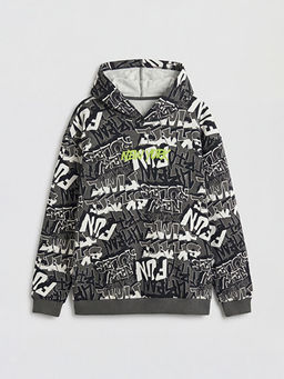 Kap??onlu New York Bask?l? Erkek ?ocuk Sweatshirt