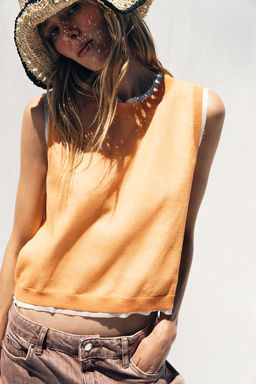 DOUBLE-LAYER KNIT LINEN BLEND TOP - Zara фото 2