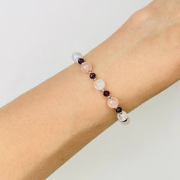 Браслет регулируемый (на любовь) из Розового кварца, Граната и Лунного камня от 16 см