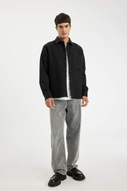 Рубашка стандартного кроя с воротником-поло и длинными рукавами - Defacto фото 2