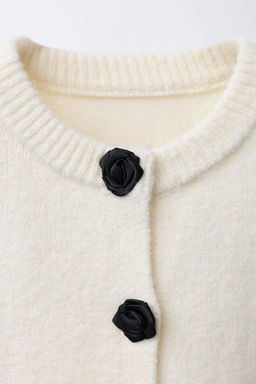 CARDIGAN WITH SATIN FLORAL BUTTONS - Zara фото 3