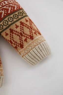 Трикотажный кардиган с шалевым воротником и этническим узором для маленьких мальчиков - Defacto фото 3