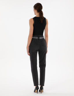 Antrasit Mom High Waist Fit Jean Pantolon