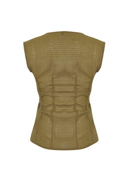 Trendyolmilla Haki Transparan C?tc?tl? Fitted Kolsuz Dokuma Bluz TWOSS25BZ00554  фото 6