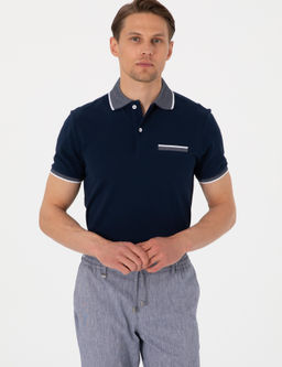 Lacivert Slim Fit %100 Pamuk D__meli Polo Yaka Ti__rt
