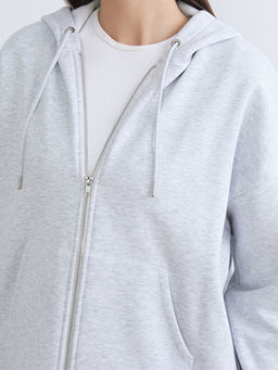 Oversize Kad?n Kal?n Fermuarl? Sweatshirt