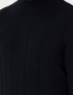 Lacivert Slim Fit Yar_m Bal_k__ Yaka Triko Kazak