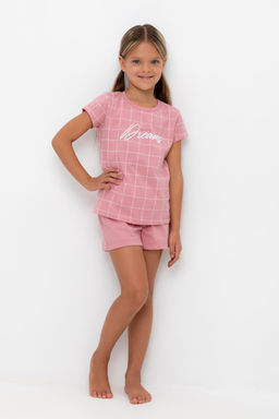 К 1642/розовый зефир,двойная клетка пижама дет