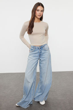 Tas Premium Viskon Bisiklet Yaka Crop Esnek Orme Bluz TWOAW24BZ00116