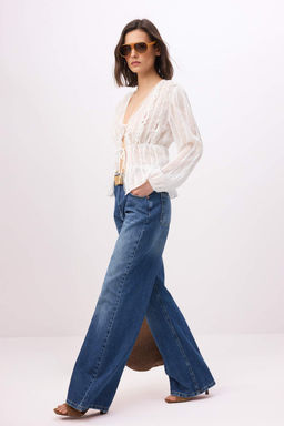 Mavi DOKUMLU Yuksek Bel 100% Pamuk Uzun Boy Wide Leg Jeans TWOSS26JE00133 - Trendyolmilla фото 6