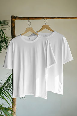 Unisex Beyaz-Beyaz Oversize 2li Paket Basic %100 Pamuklu T-Shirt TMNSS24TS00038