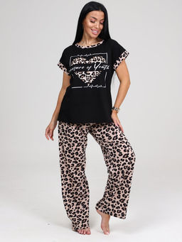 863 ДОМАШНИЙ КОСТЮМ (брюки) (Бежевый леопард)