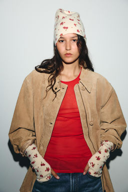 FLORAL PRINT KNITTED MITTENS