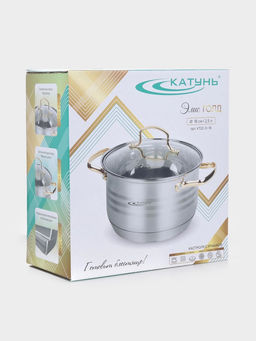 Кастрюля Катунь «ЭЛИС ГОЛД», 2.5 л, 18×11.5 см, стеклянная крышка, нержавеющая сталь, ручки золотистые