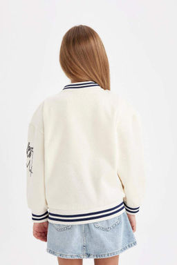 Бомбер с принтом и воротником-стойкой для девочек, толстый кардиган на мягкой подкладке - Defacto фото 10