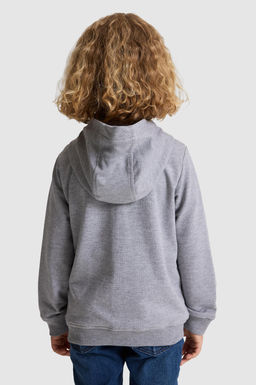 Erkek _ocuk Gri Melanj Kap__onlu _nce Fermuarl_ Basic Sweatshirt