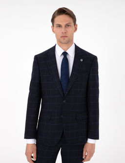 Lacivert Slim Fit Ekose Y_nl_ Tak_m Elbise