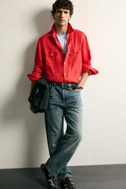 SOBRECAMISA REGULAR FIT 100% LINO / Rojo - Zara фото 6