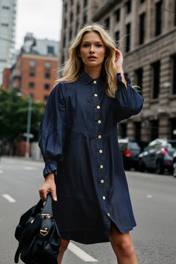 Koyu Mavi Pileli Kol Detayl? Mini Denim Gomlek Elbise TWOAW26EL00035 - Trendyolmilla фото 7