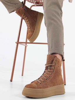 Ботинки 215.warmbr. светло коричневые замша/Байка